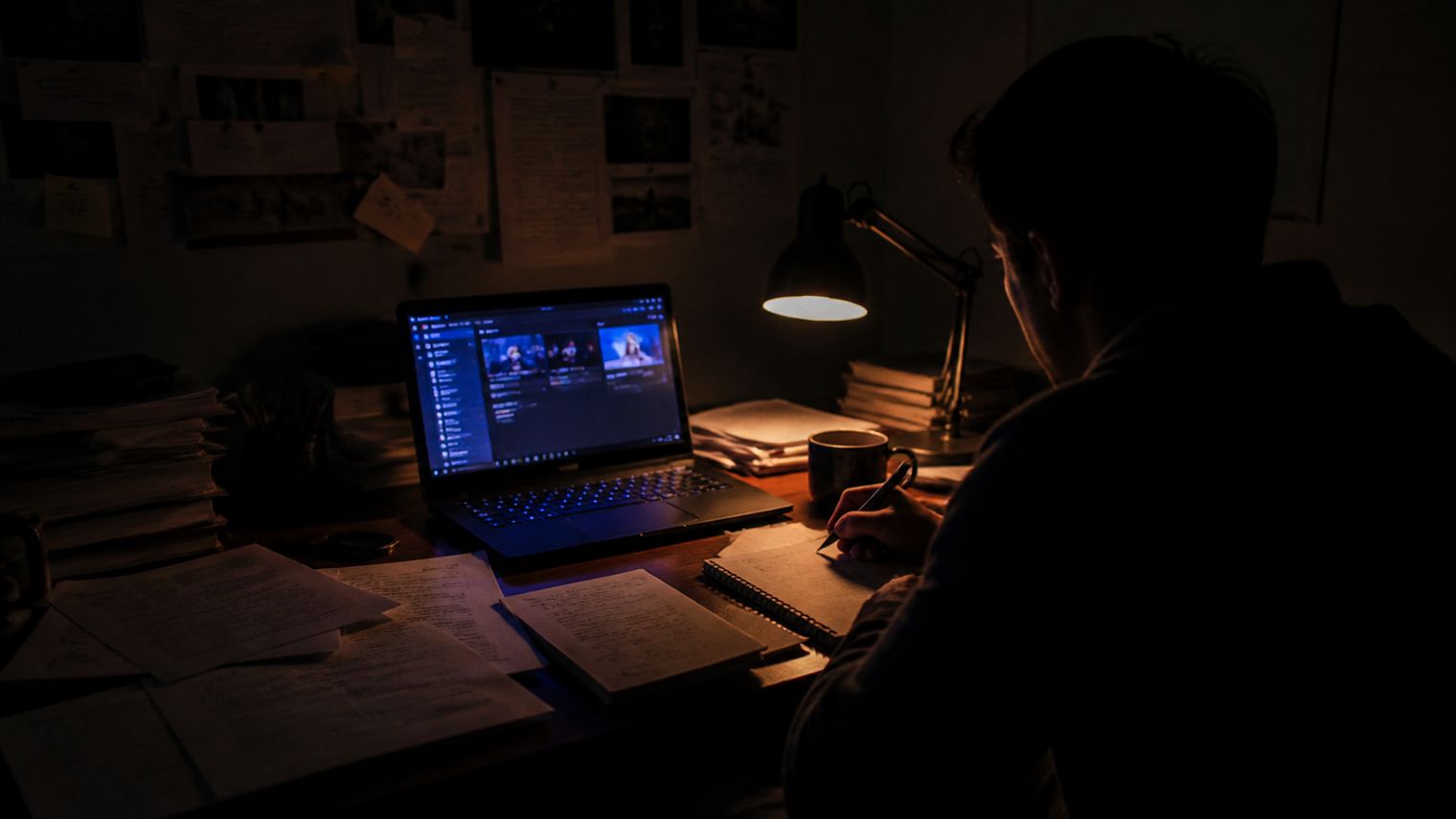 person in home office reviewing Hidden Wiki video resources